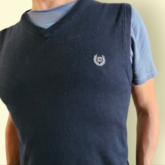 Ralph Lauren Chaps Navy Blue Cotton Sweater Vest Size Medium - Picture 2 of 5